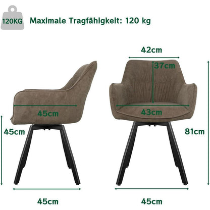 Drehbarer Esszimmerstuhl Set Braun – Samt, Armlehnen & Komfort