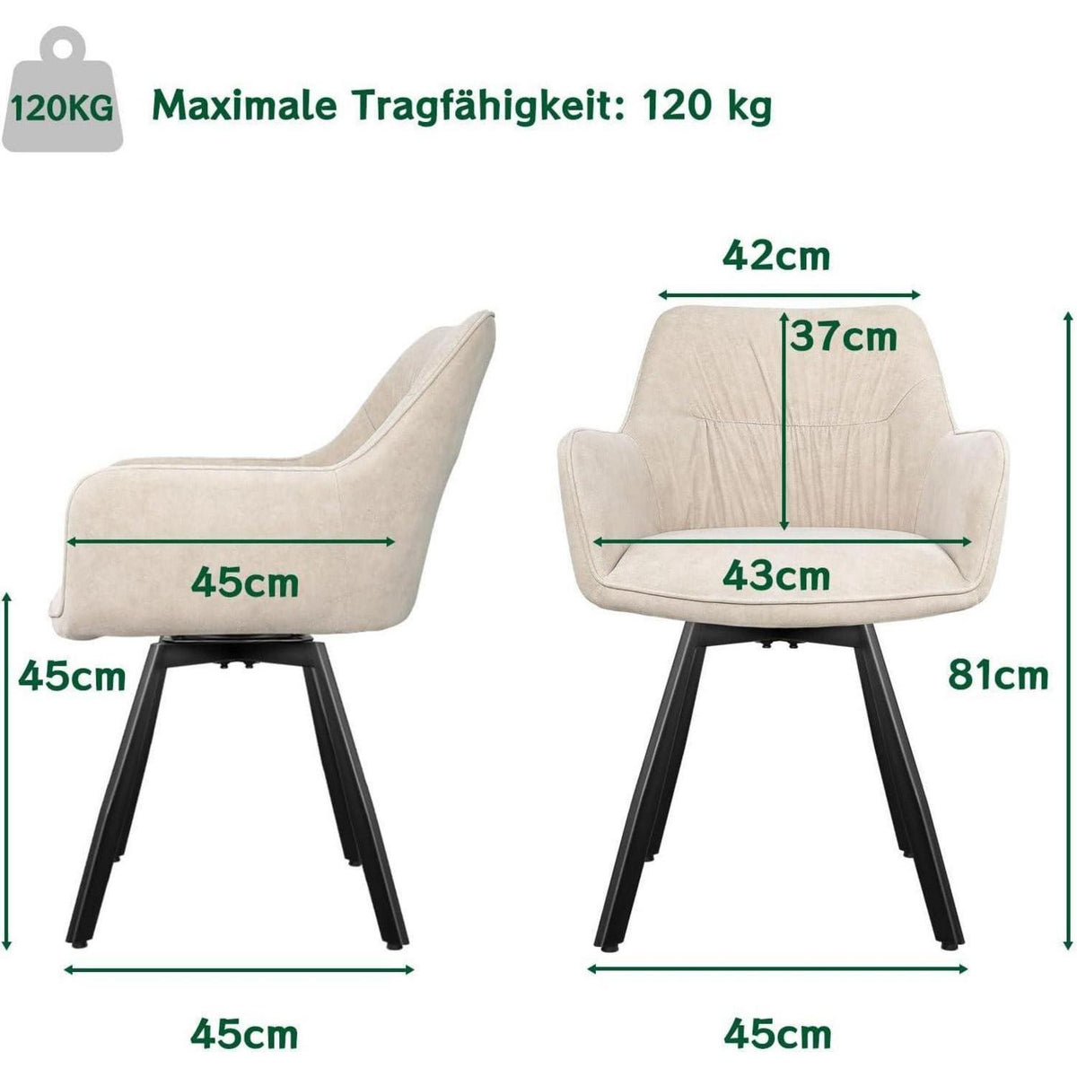 Drehbarer Esszimmerstuhl Set 2x Samt, Modern & Komfortabel