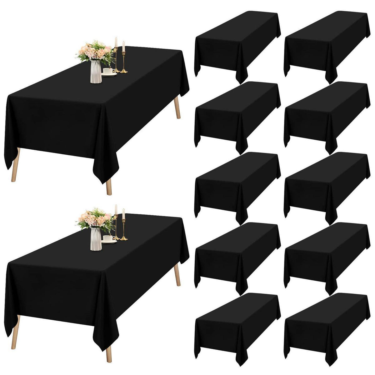 12x Schwarz Tischdecke 153x260cm - Rechteckig & Waschbar