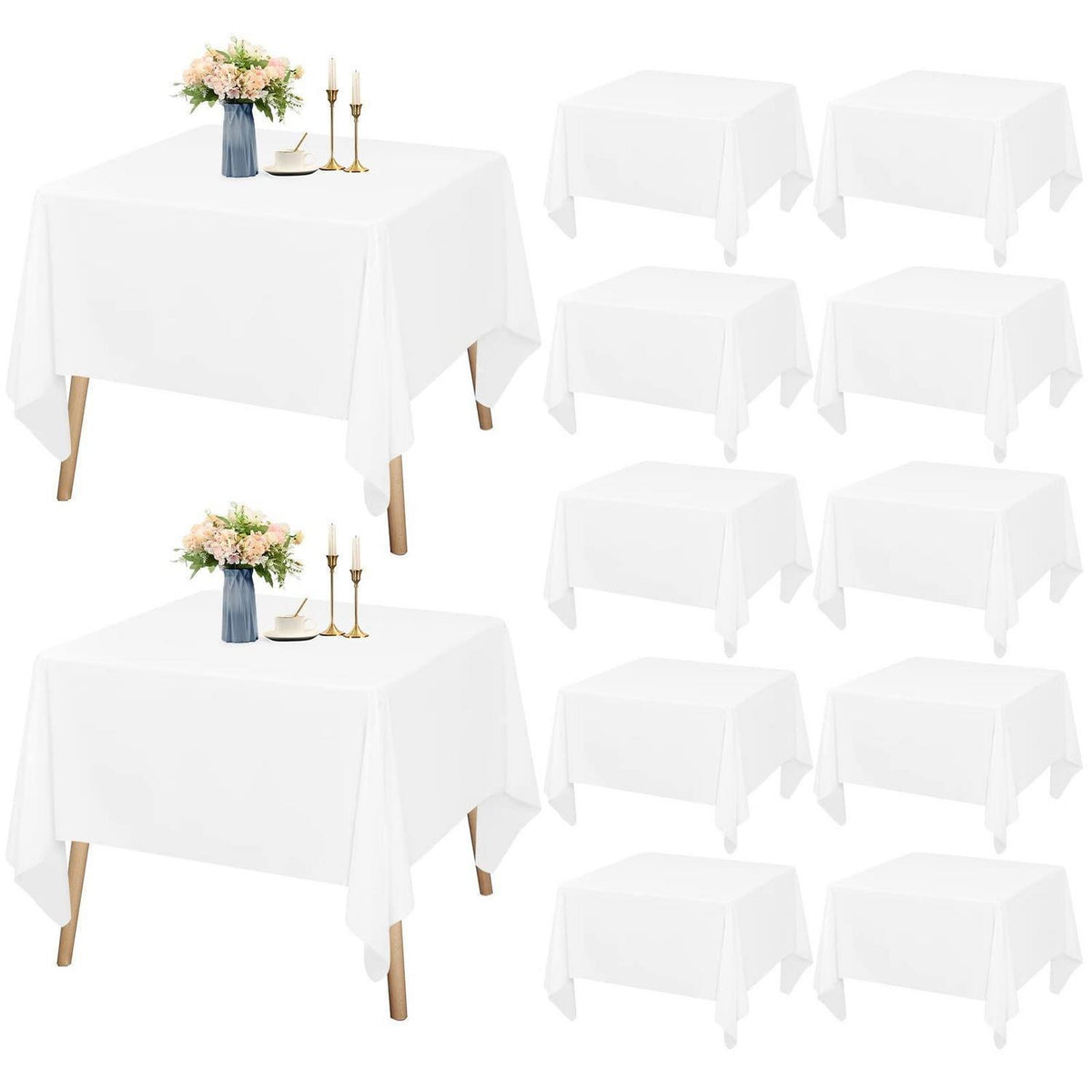 12x Weiße Tischdecken 132x132cm – Quadratisch & Waschbar