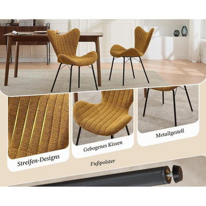 Esszimmerstühle Set 4 – Gelb, Chenille & Metallgestell