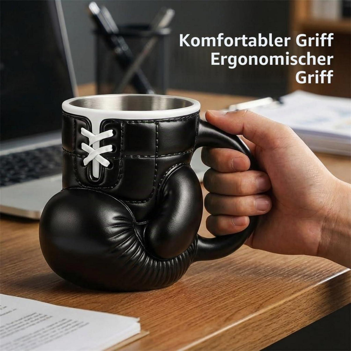 Boxhandschuh Tasse – Kaffeebecher für Sportfans & Boxer (Schwarz)