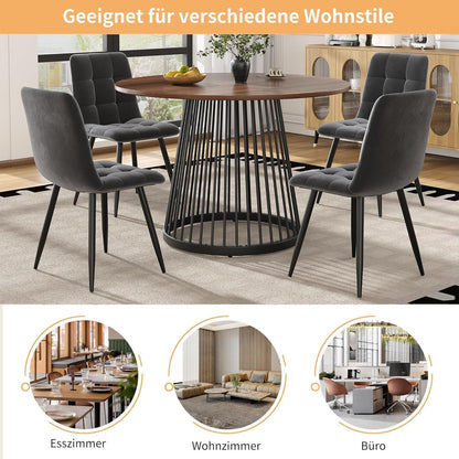 Runder Esstisch Set für 4 Personen | Schwarz-Walnuss Essgruppe