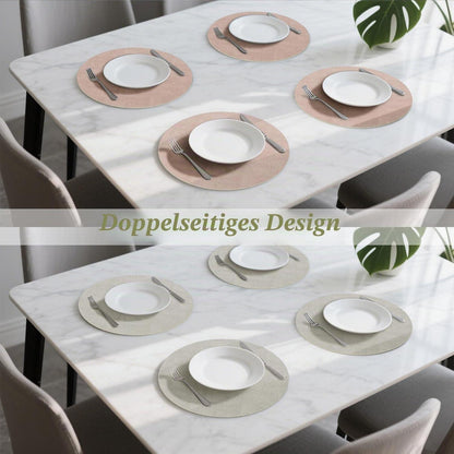 Rundes Kunstleder Platzset 6er-Set Rosa/Creme – Hitzebeständig & Pflegeleicht