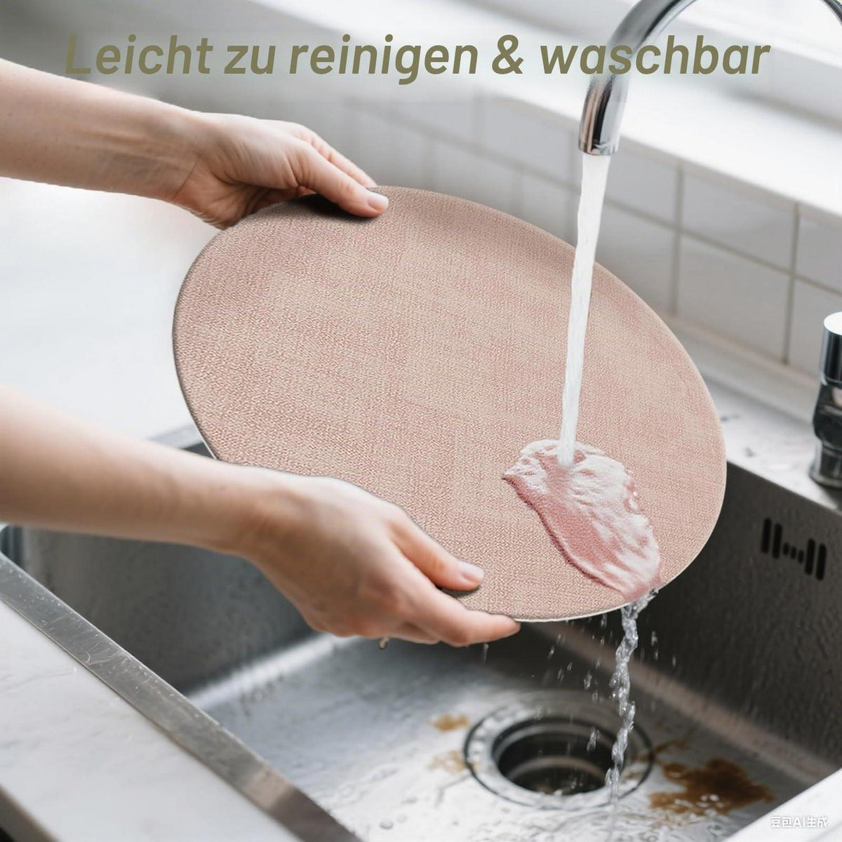 Rundes Kunstleder Platzset 6er-Set Rosa/Creme – Hitzebeständig & Pflegeleicht