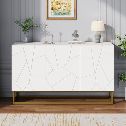 Hochglanz Sideboard Weiß mit 4 Fächern & Verstellbaren Regalböden