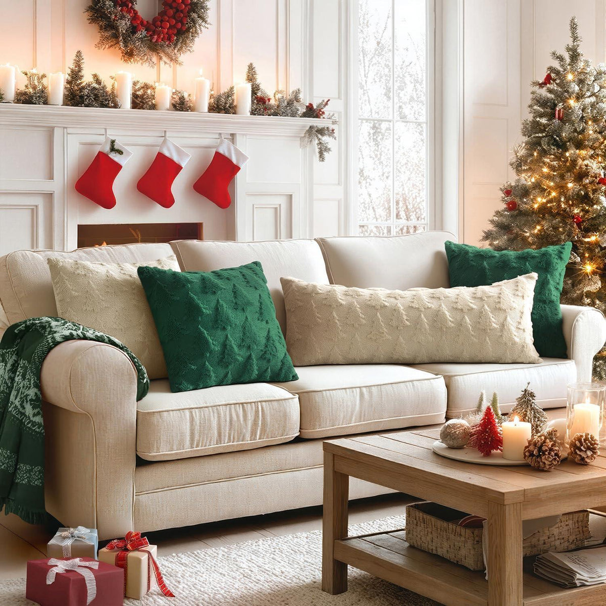 Weihnachtliche Kissenbezüge 2er Set – Beige, 50x50 cm