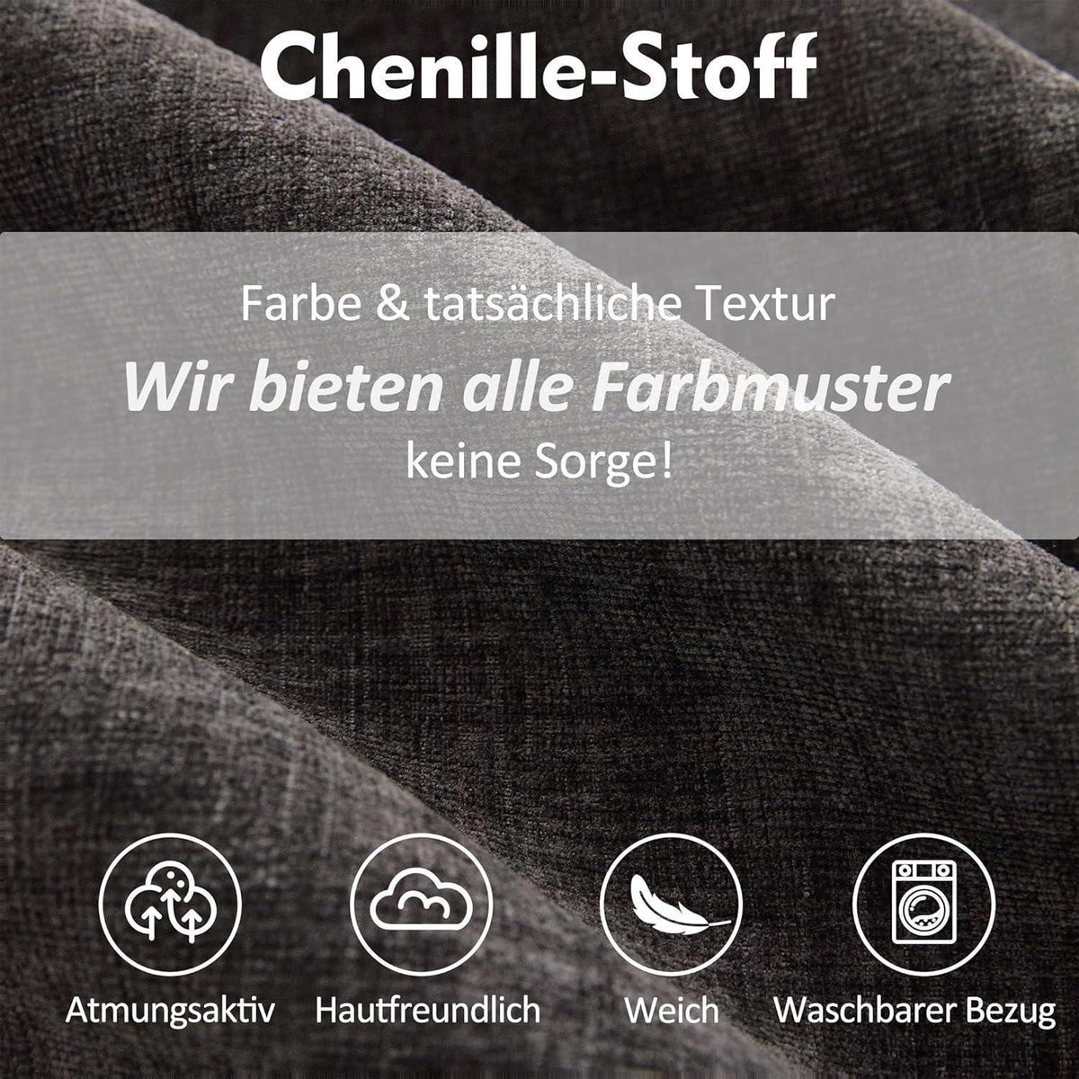 Modulares U-förmiges Sofa 3-Sitzer mit Hocker & Chenille-Bezug (Schwarz)