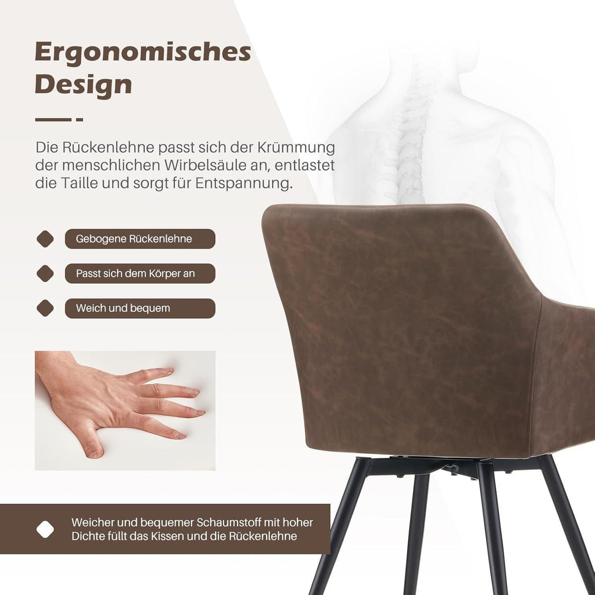 Drehbare Esszimmerstühle 2er Set Braun – Bequeme Stühle in Lederoptik