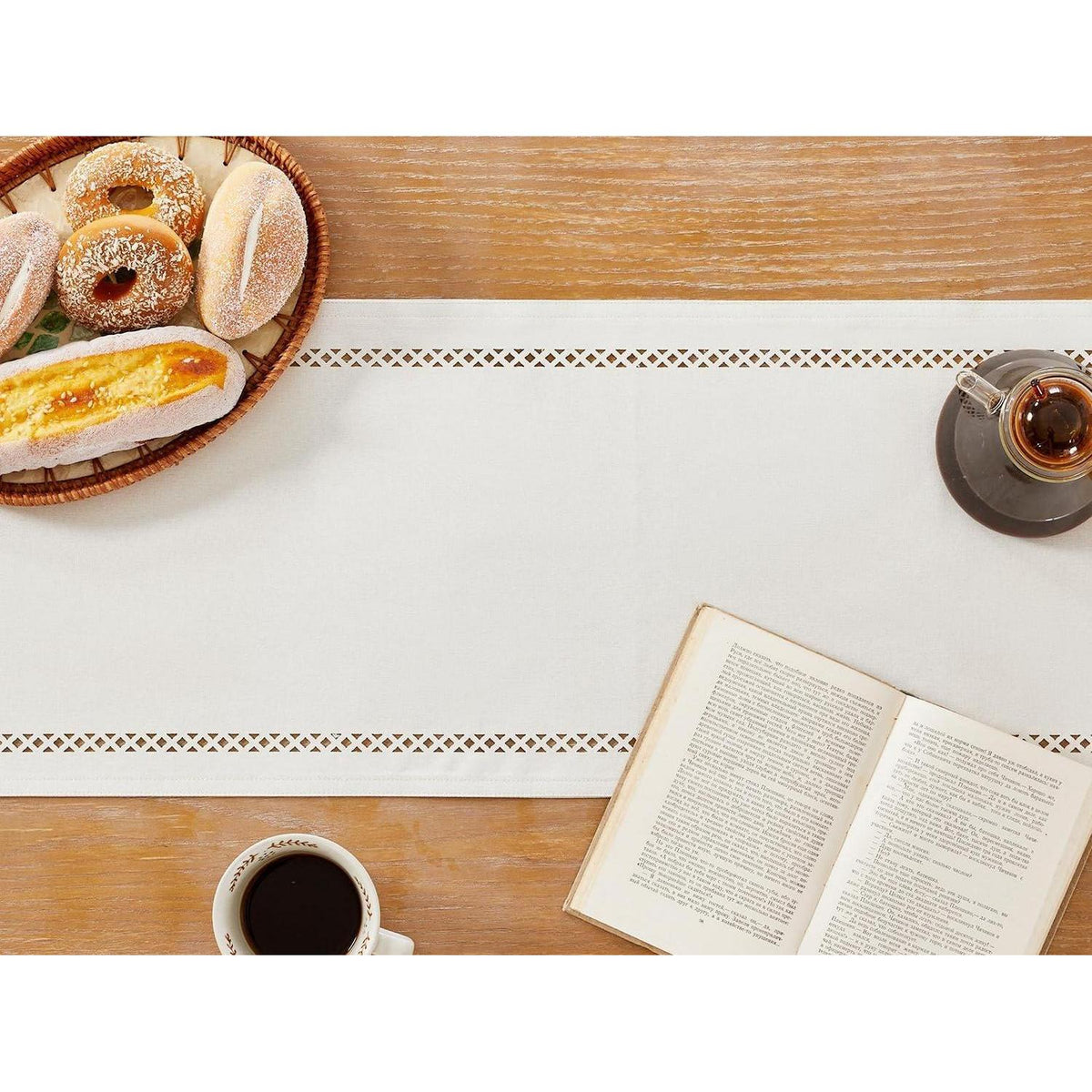 Tischläufer Off-White Modern Abwaschbar 33x180cm Polyester Leinenoptik