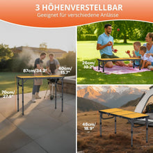 Höhenverstellbarer Campingtisch 87x40cm, 3 Höhen, Schwarzgelb