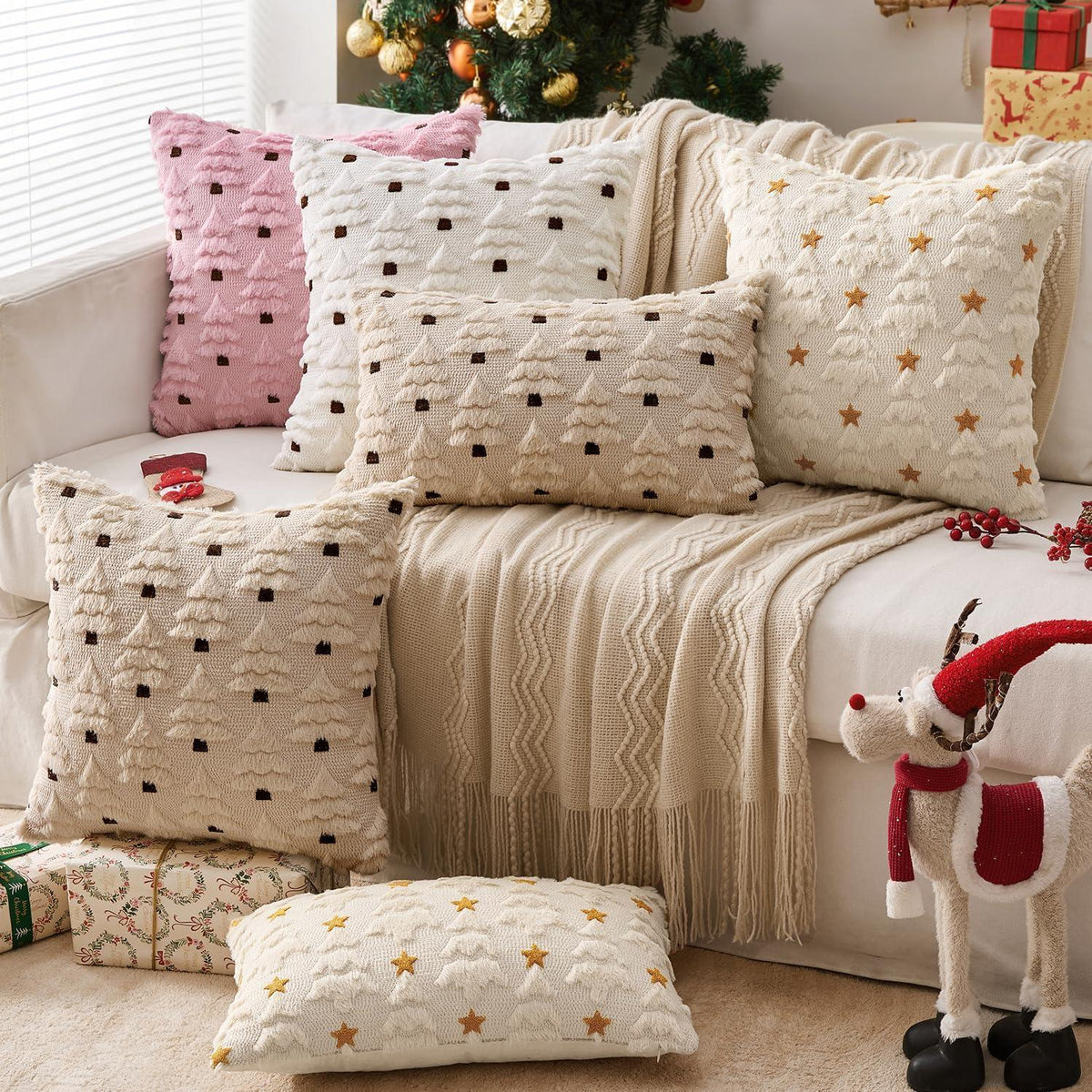 Weihnachtliche Kissenbezüge 2er Set Kurz Wolle & Samt 40x40 cm