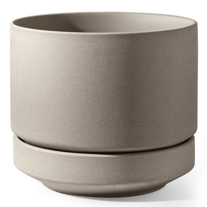 Großer Keramik Blumentopf 30 cm mit Untersetzer – Neutral Grau