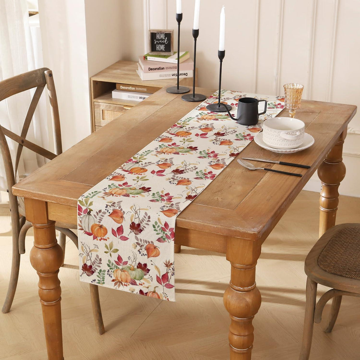 Herbst Tischläufer 40x140 cm – Orange Grün Blätter Deko