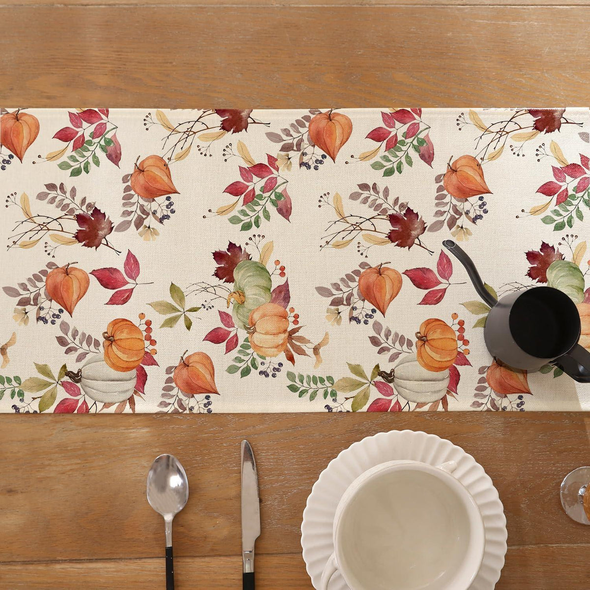 Herbst Tischläufer 40x140 cm – Orange Grün Blätter Deko