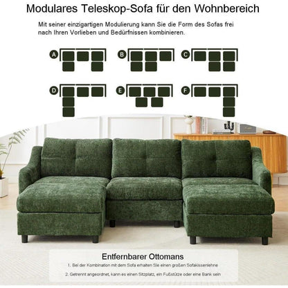 JIEXI Ecksofa mit Schlaffunktion – Dunkelgrün, 251cm