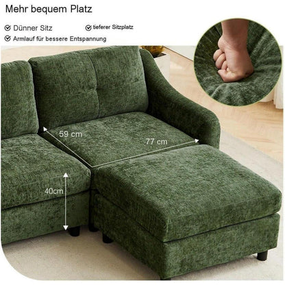 JIEXI Ecksofa mit Schlaffunktion – Dunkelgrün, 251cm
