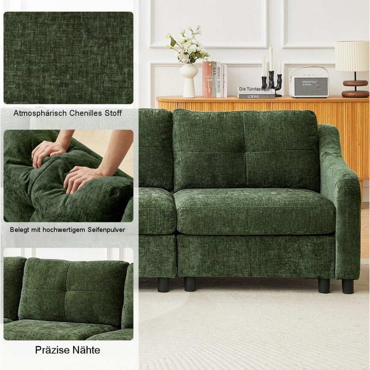 JIEXI Ecksofa mit Schlaffunktion – Dunkelgrün, 251cm