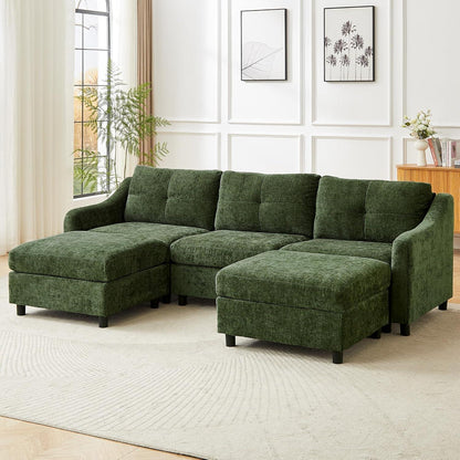 JIEXI Ecksofa mit Schlaffunktion – Dunkelgrün, 251cm