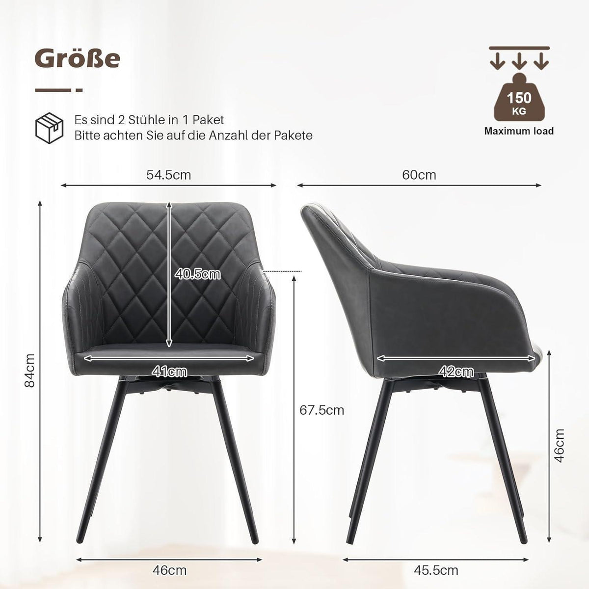 Drehbare Esszimmerstühle Set 4 – Bequeme Stühle in Lederoptik