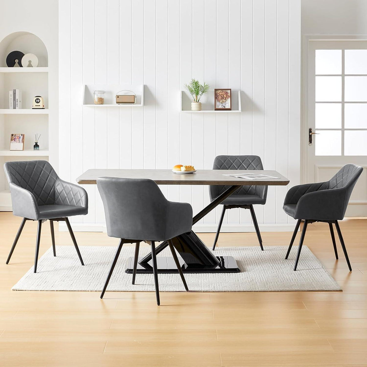 Drehbare Esszimmerstühle Set 4 – Bequeme Stühle in Lederoptik