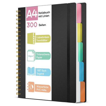 A4 Ringbuch mit Register – Schwarz, 300 Seiten