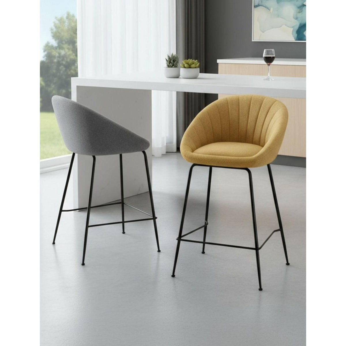 Barhocker Set Grau mit geschwungener Rückenlehne