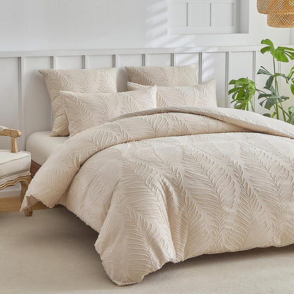 Getuftete Bettwäsche 220x240 Beige Blattmuster mit Kissenbezügen