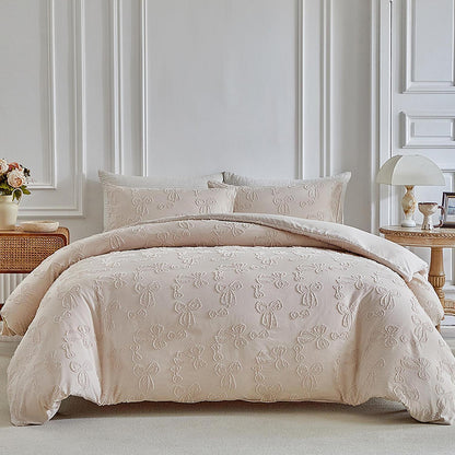 Getuftete Bettwäsche 220x240 Beige Schleifenmuster mit Kissenbezügen