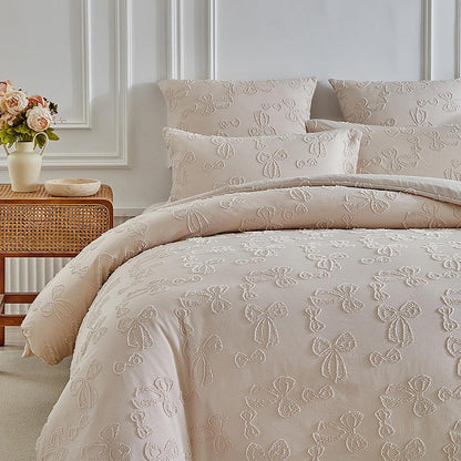Getuftete Bettwäsche 220x240 Beige Schleifenmuster mit Kissenbezügen