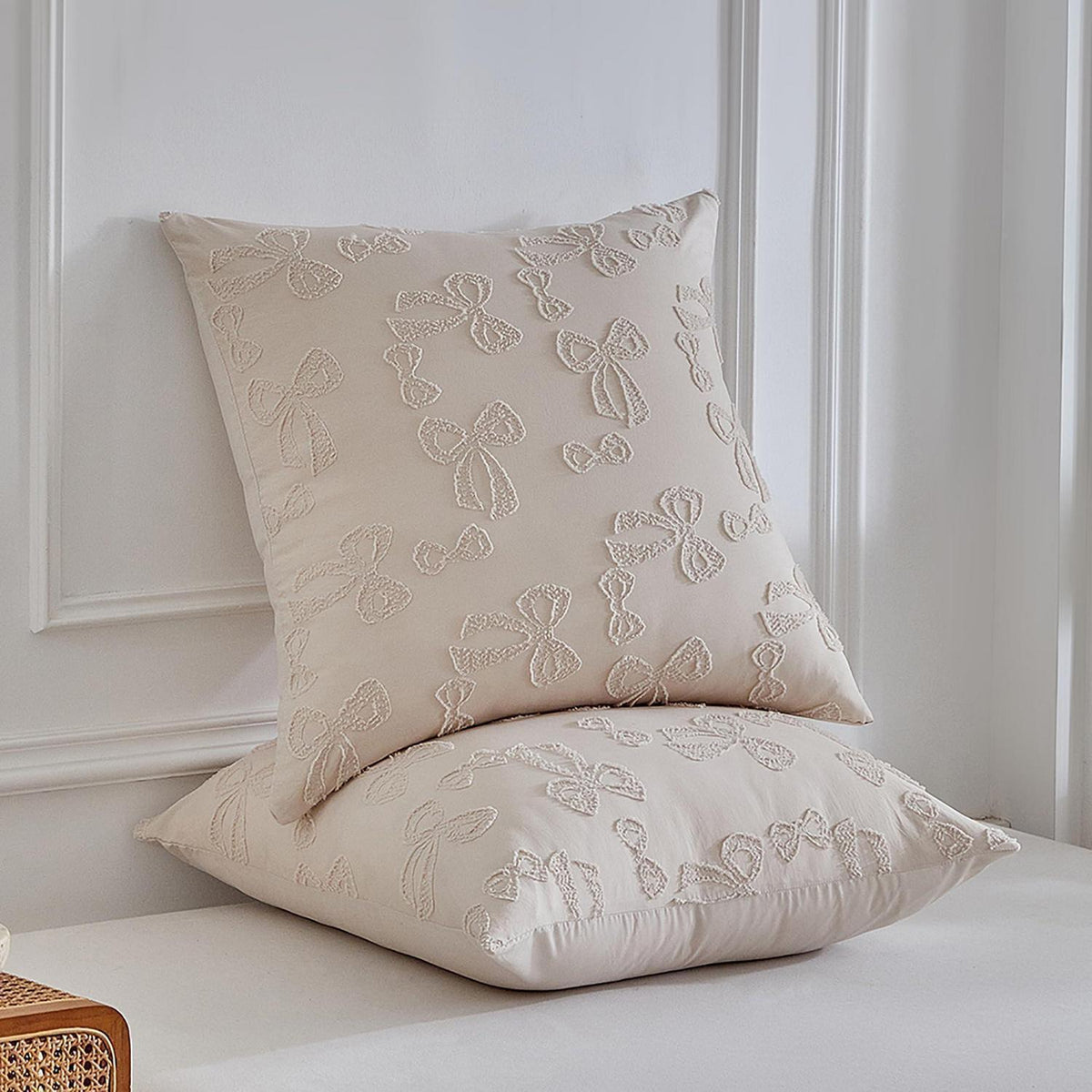 Getuftete Bettwäsche 220x240 Beige Schleifenmuster mit Kissenbezügen