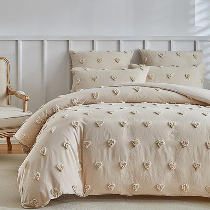 Getuftete Bettwäsche 135x200 Beige mit Herzmuster 4-teilig