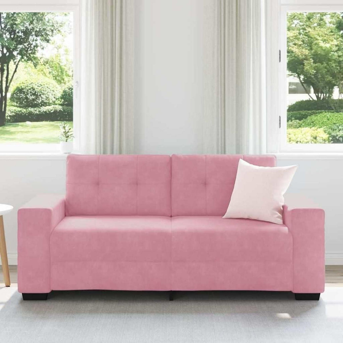 Rosa Zweisitzer-Sofa mit Kissen – Samt, 140 cm