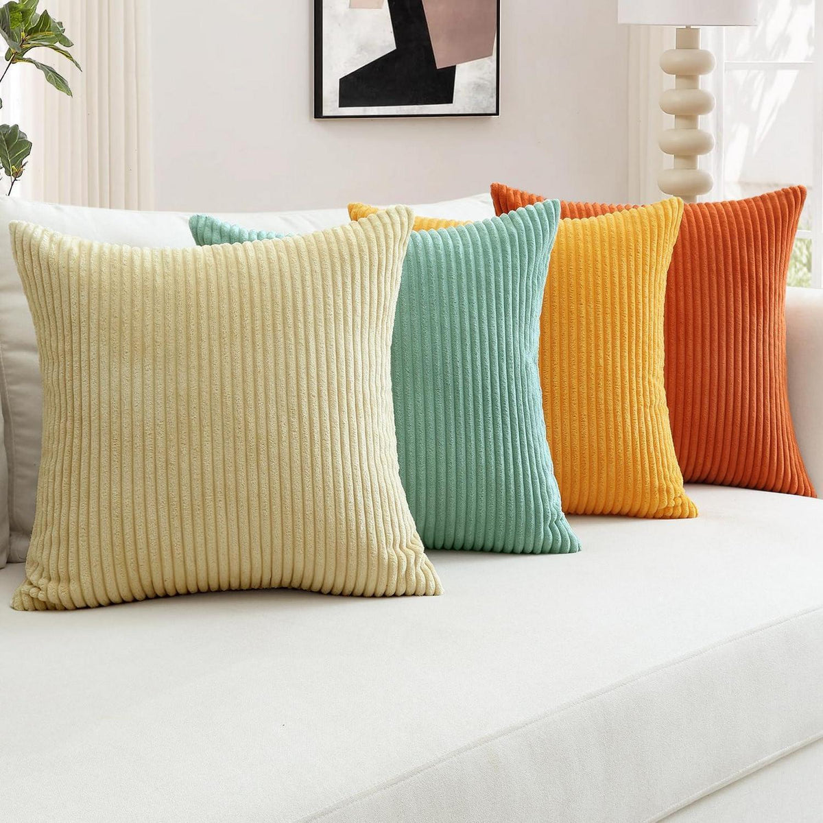 Cord Kissenbezüge 4er Set – 40x40 cm, Orange, Teal, Beige