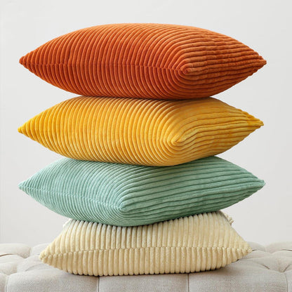 Cord Kissenbezüge 4er Set – 40x40 cm, Orange, Teal, Beige