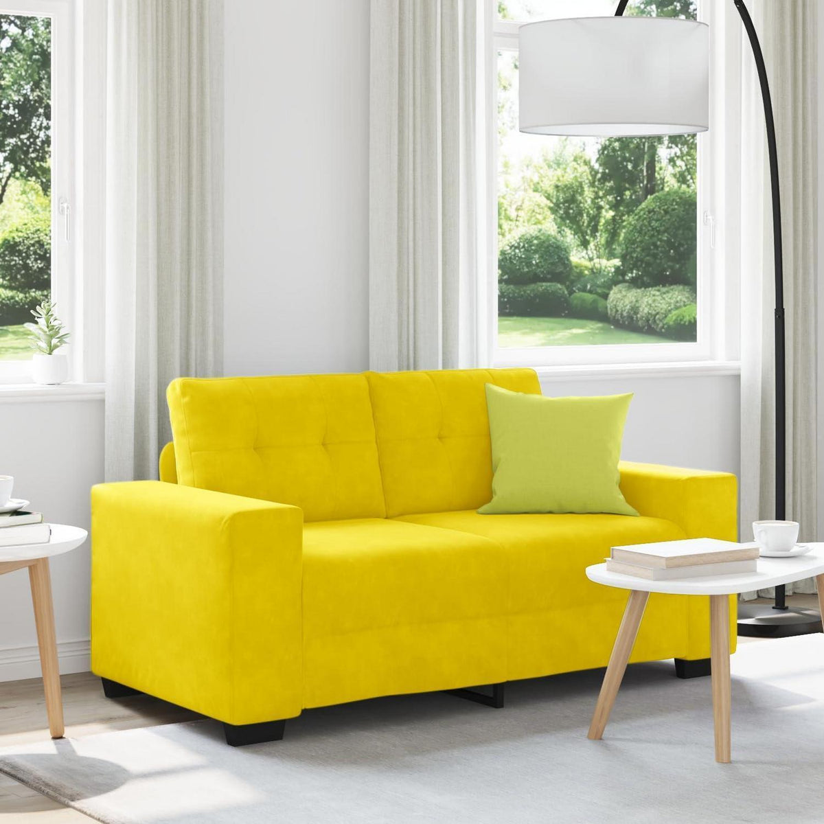 Gelbes Zweisitzer-Sofa Samt 120cm – Modernes Design