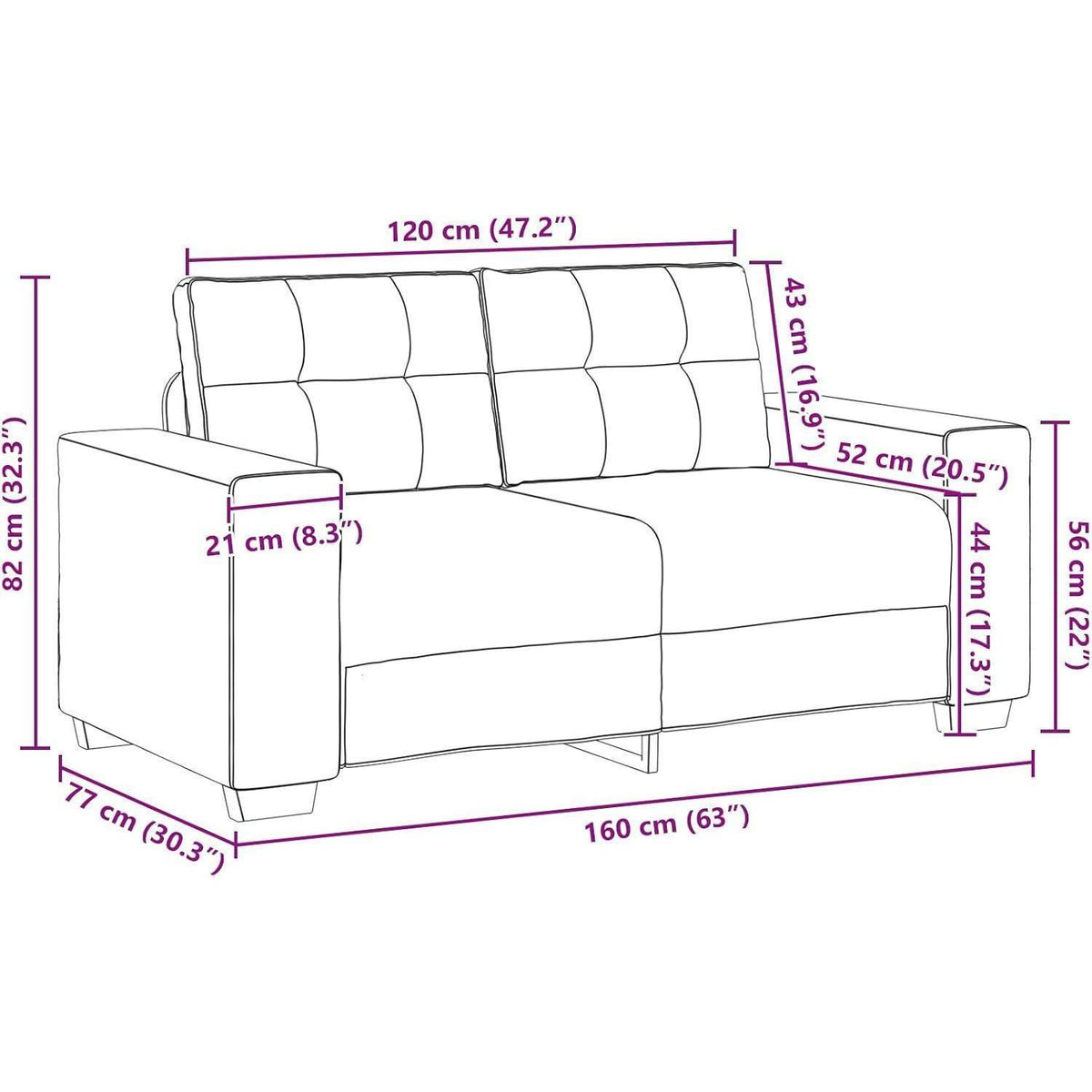 Gelbes Zweisitzer-Sofa Samt 120cm – Modernes Design