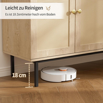 Rattan Sideboard mit 3 Türen & Verstellbaren Ablagen