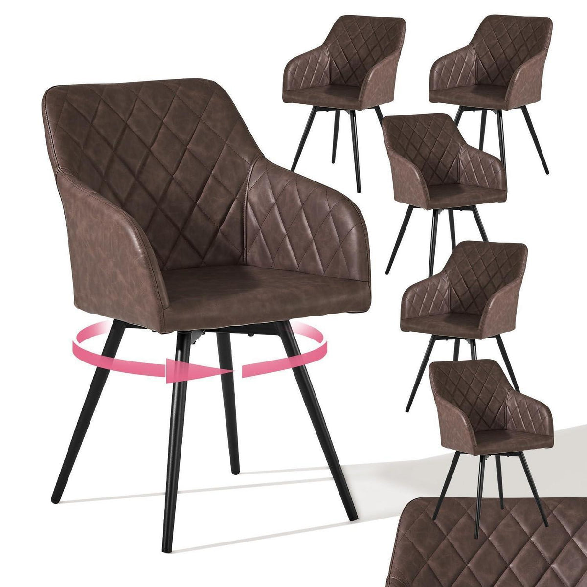 Drehbarer Esszimmerstuhl mit Armlehne – 6er Set Braun