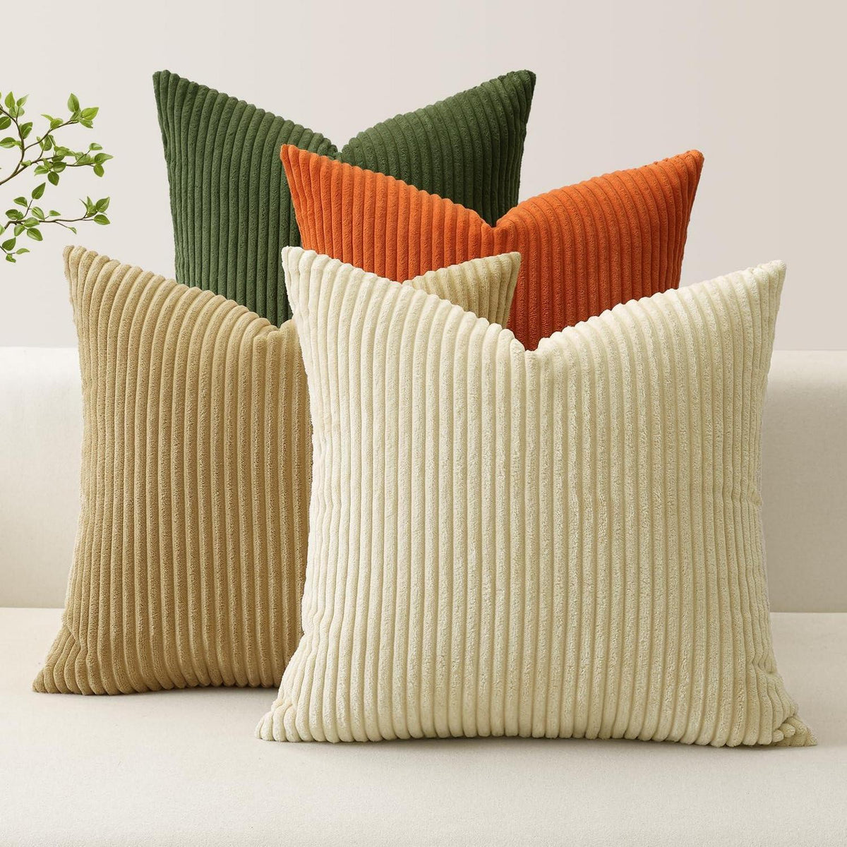 4er Set Cord Kissenbezüge 50x50 cm Grün Orange Braun Beige