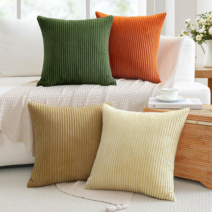 4er Set Cord Kissenbezüge 50x50 cm Grün Orange Braun Beige