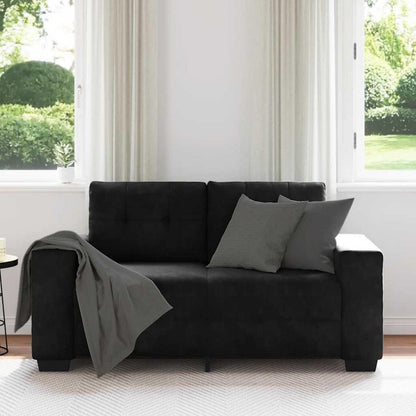 Zweisitzer Sofa Schwarz – Samtstoff, Modernes Design mit Kissen