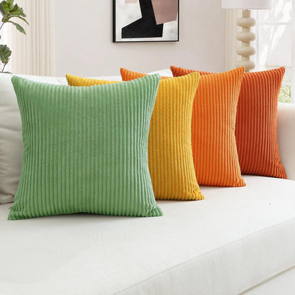 Cord Kissenbezüge 4er Set – Gelb, Orange, Grün – 45x45 cm
