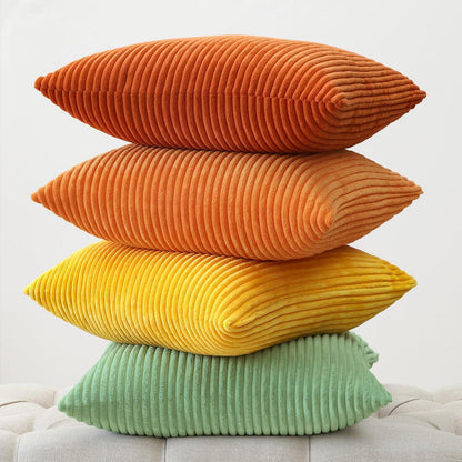 Cord Kissenbezüge 4er Set – Gelb, Orange, Grün – 45x45 cm