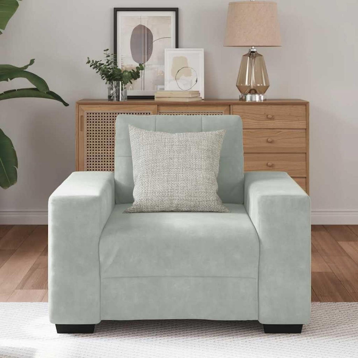 Hellgrauer Samt Sessel – Kleines Sofa 60 cm, Modernes Design