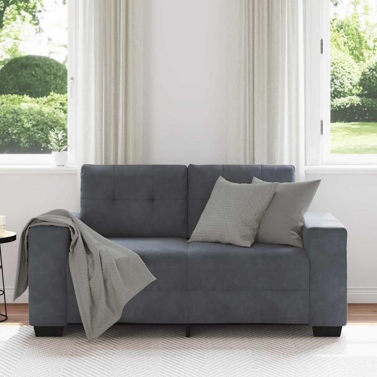 2-Sitzer Samt Sofa Modern Dunkelgrau 120cm – Bequemes Mini Sofa