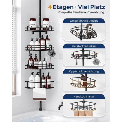 Teleskop Duschablage Eckregal 4-Stöckig Schwarz