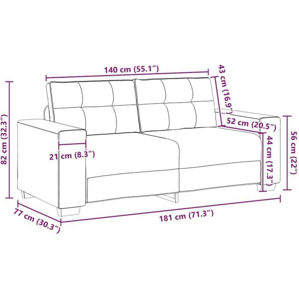 Zweisitzer Sofa Dunkelgrau Samt – Kleines Sofa mit Kissen