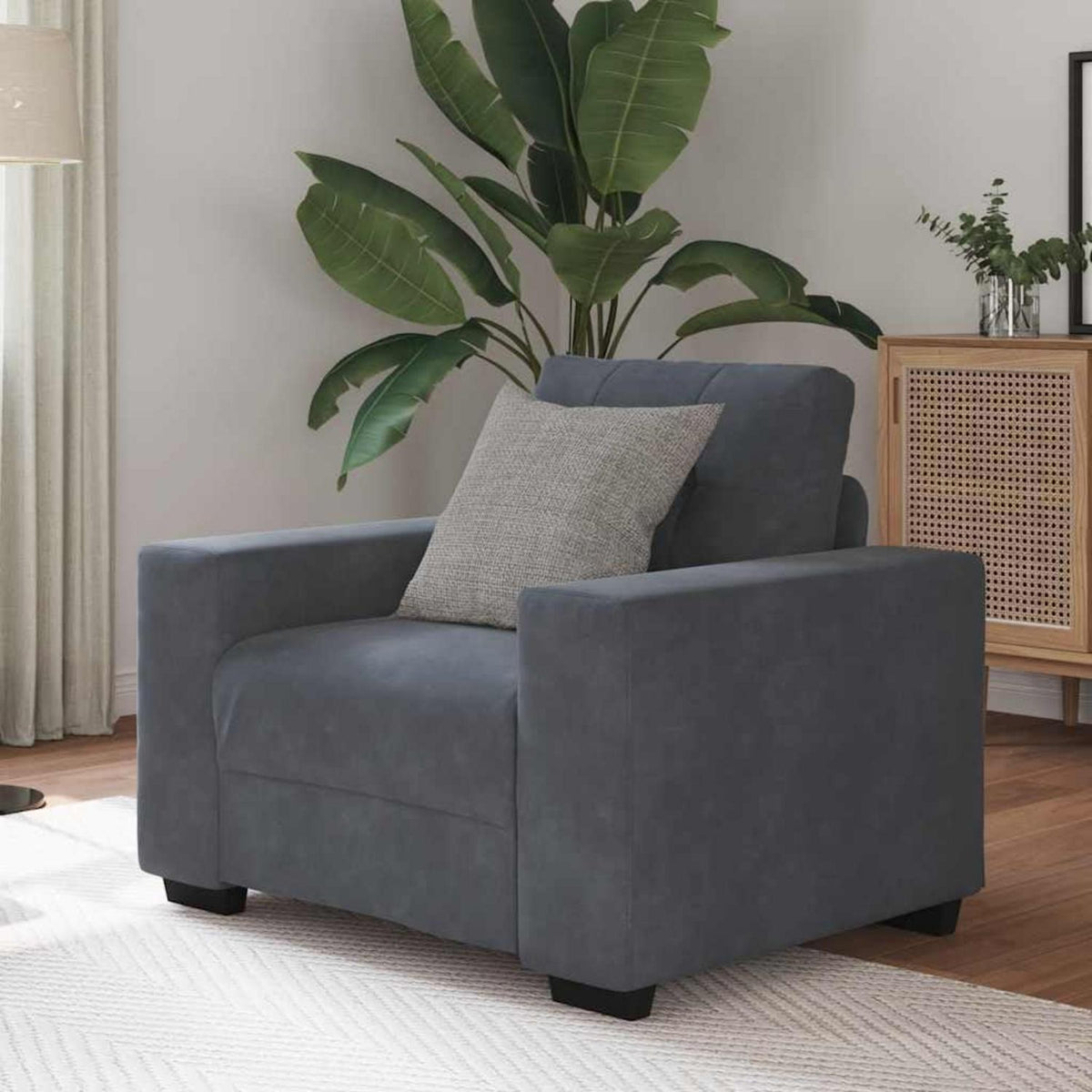 Samt Sessel Dunkelgrau – Modernes Sofa für Wohnzimmer & Loft