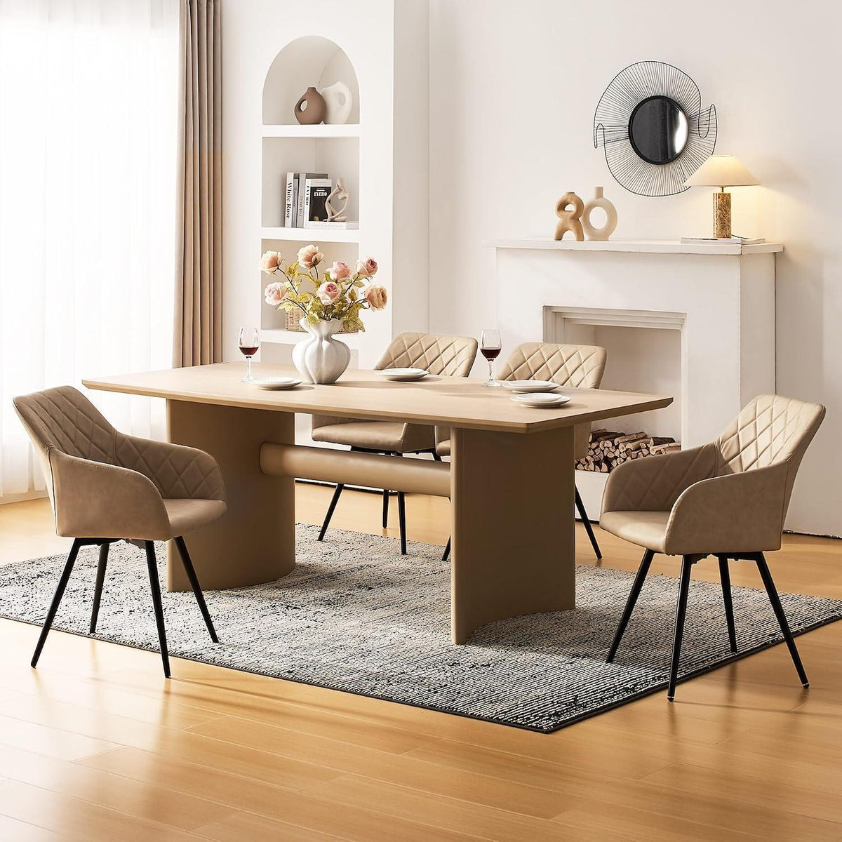 Drehbare Esszimmerstühle 6er Set Beige in Lederoptik